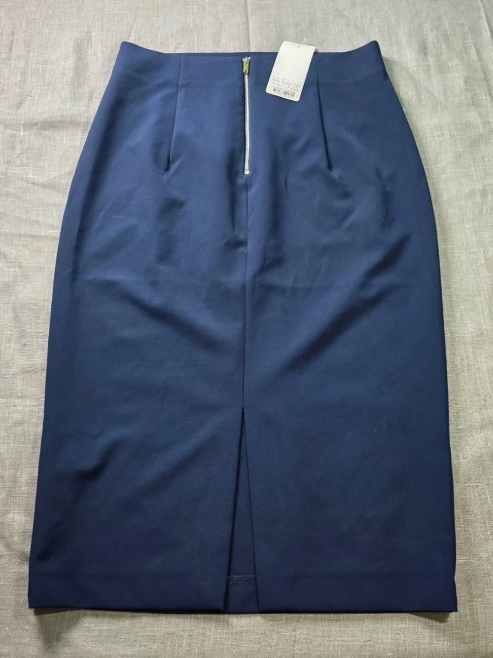 NWT oodji Collection Navy Blue Pencil Midi Skirt Rear Zip Back Vent Size XL